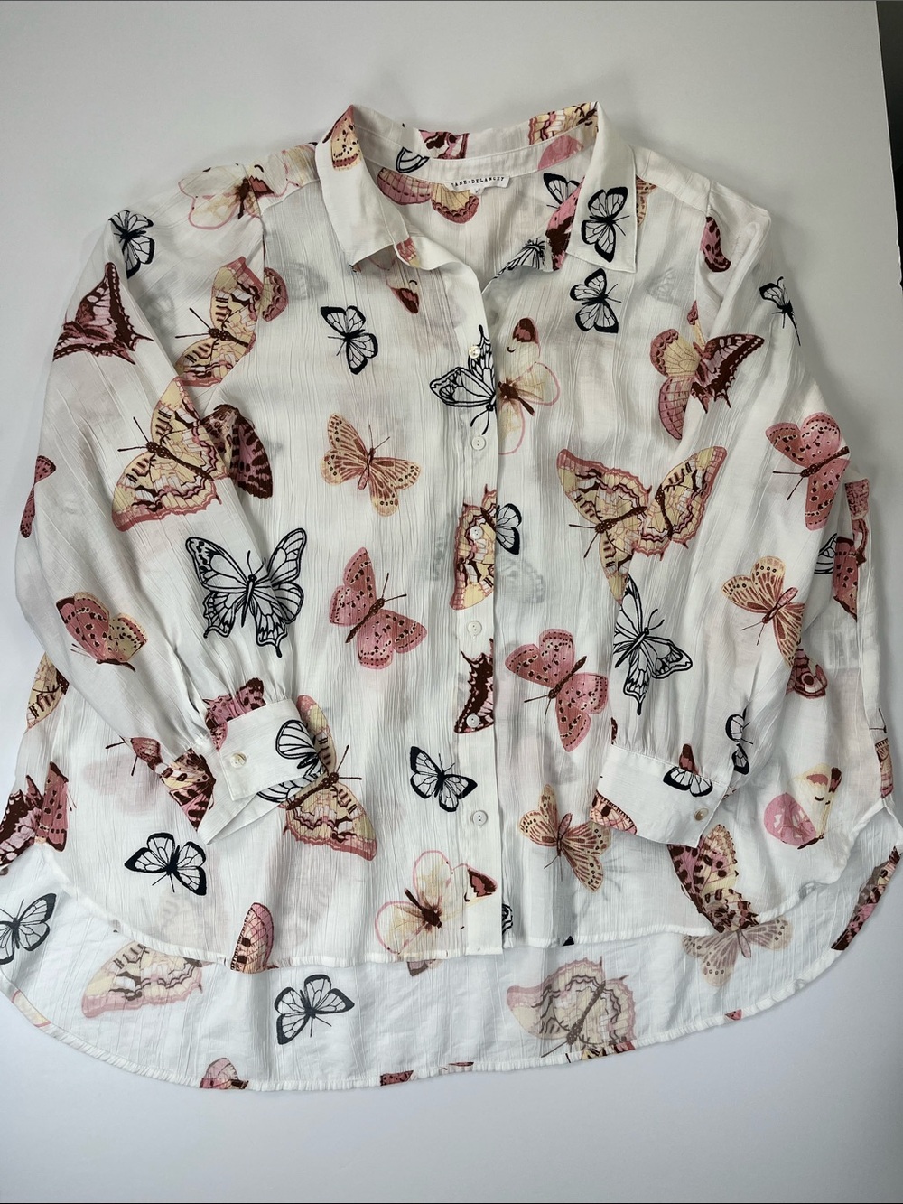 Jane + Delancey Butterfly Print White Button-Down Shirt Sz 3X